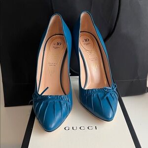 Brand New! Gucci Women’s Nappa Charlotte Riviera Blue Leather Heels